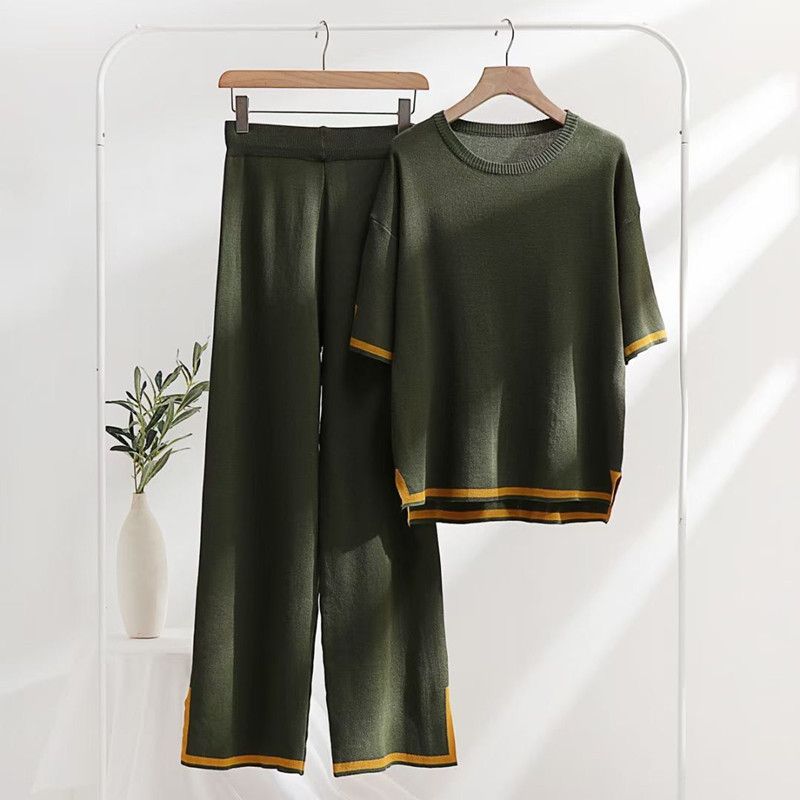 Trendy 3D Print Knit Two-Piece Set - Loose Fit Sleeveless Top & Split Hem Pants | Streetwear Outfit | Spring Collection_ecoleips.com