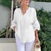 Women's Clothing Spring And Summer Casual V Neck Solid Color Cotton And Linen Long Sleeved Tops_ecoleips.com