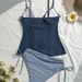 Women's Tankini Swimsuit Ruffled Two Tone Shoulder Strap Tie up Swimwear Clothing_ecoleips.com