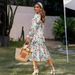 2026 New European And American Foreign Trade Bestseller Square Neck Flared Sleeve High Waist Loose Long Dress_ecoleips.com