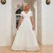 Women's Clothing Elegant Lace Trim Chiffon V-Neck A-Line Long Dress – Wedding Guest Dress, Evening Gown (White, S/M/L/XL)_ecoleips.com