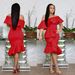Women's Clothing fashion sexy oblique collar wrapped chest lotus leaf collar irregular banquet dress _ecoleips.com