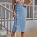 Women's Clothing Style Denim Skirt Hot Sale New Cross Border Washed Split Denim Skirt Multi Button Denim Skirt_ecoleips.com