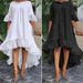 Women's Clothing 3 Point Sleeve Irregular Hem Holiday Party Dress Lace Stitching Dress_ecoleips.com