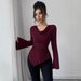 Women's Pit Strip Base Shirt Off-the-shoulder Slim Knit Long-sleeved Top_ecoleips.com