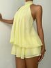 Women's Elegant Butter Yellow Chiffon Halter Tie Mini Dress Fashionable Summer Dress For Women_ecoleips.com