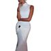 Women's Sleeveless Ruched Spliced Mid Neck Slim Bodycon Long Dress European American Style Solid Color New Elegant_ecoleips.com