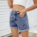 Women's Clothing Washed Versatile Cherry Embroidered Denim Shorts Hot Pants_ecoleips.com