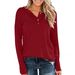 Women's Solid Color Knitted Long Sleeve Crew Neck Casual Button Up Top Independent New Arrival Autumn_ecoleips.com