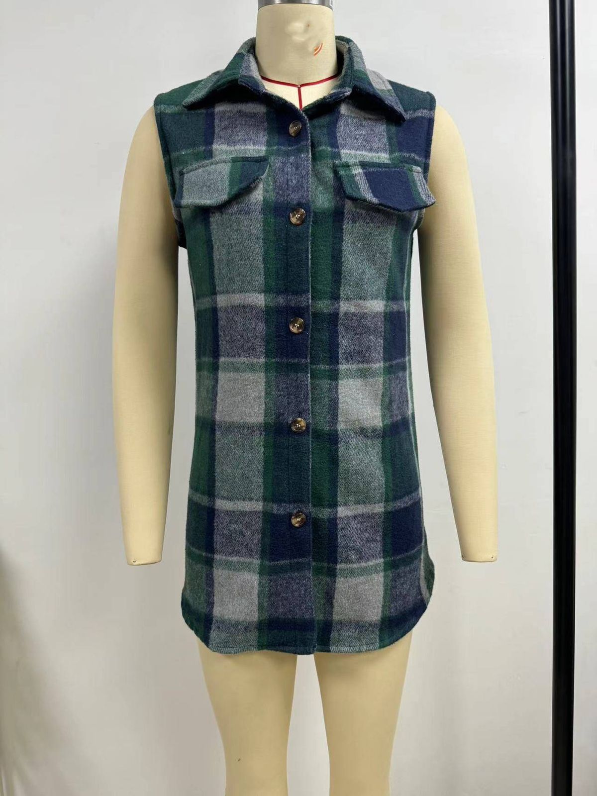 Women's Plaid Sleeveless Vest Loose Fit Fashion Outerwear Trendy Clothing Autumn Winter_ecoleips.com