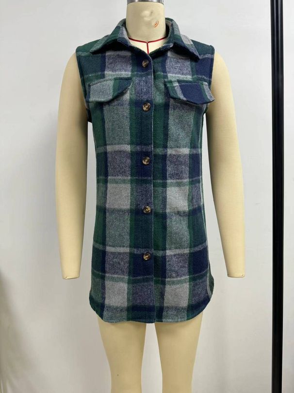 Women's Plaid Sleeveless Vest Loose Fit Fashion Outerwear Trendy Clothing Autumn Winter_ecoleips.com