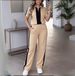 Women's Casual Spring/Summer Suit Collared Color Blocked Top with Elastic Waist Loose Fit Trousers Short Sleeve T-Shirt_ecoleips.com
