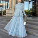 Women's Clothing Temperamental Lady Style Two Piece Suit Summer New Heavy Embroidery Top Long Mesh Skirt Suit For Women_ecoleips.com