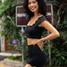 Women's Short Sleeve Sports Fitness Top European American Style Push up Lace Yoga Vest Two Piece Set Nude Feel_ecoleips.com