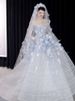 Blue Floral Strapless Evening Gown French Style Niche Emcee Banquet Dress Elegant Subtly Luxurious Princess Dress for Women_ecoleips.com