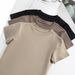 2025 Summer New Front Shoulder Short-sleeved T-shirt Women's Slim Waist Spice Girls Casual And Thin Crew Neck Short Top_ecoleips.com