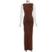 Summer New Arrival Women's Elegant Sophisticated Solid Color Gathered Metal Buckle Fitted Waist Slimming Pullover Long Skirt Dress_ecoleips.com