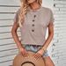 Summer Solid Color Casual Crew Neck Button T-Shirt Short Sleeve Women's Clothing_ecoleips.com