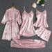 Women's Clothing Pajamas women summer ice silk sexy hot adult spring and autumn long sleeved thin women's nightgown five piece suit multi color_ecoleips.com