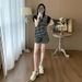 Petite Women's Korean Style Slimming Striped Sportswear Set Casual Summer Two Piece Outfit with Short Sleeved Top And Shorts_ecoleips.com