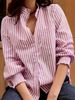Women's Casual Fashion Long Sleeve Shirt Striped Ruffle Cardigan Top Spring Autumn_ecoleips.com