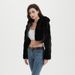 Trendy Hooded Faux Fur Jacket – Women’s Cropped Coat With Leather Trim (S-XXXL, Black & Khaki)_ecoleips.com