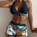 2025 women's three piece printed swimsuit bikini set european and american style beachwear polyester vacation suit_ecoleips.com