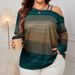 "Plus Size Off Shoulder Shirt – Women’s Color Block Long Sleeve Blouse (1XL-4XL, Pink & Bluish)"_ecoleips.com