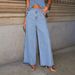 Women's Vintage Denim Two Piece Set - Sleeveless Cropped Jacket & High Waist Wide Leg Jeans_ecoleips.com