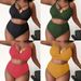 plus Size Halter High Waisted Bikini Swimsuit Solid Color European American Style Sexy Bikini Set for Women Wire-Free Chest Pad_ecoleips.com