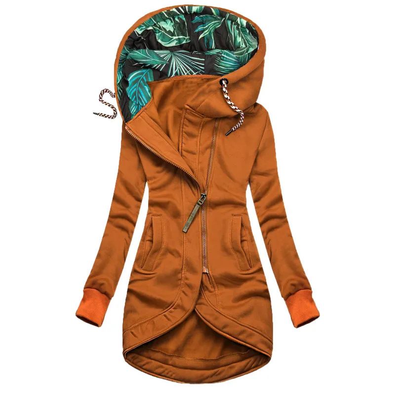 Women's Zipper Hooded Sweatshirt Long Sleeve Jacket Solid Color Printed Outerwear_ecoleips.com