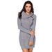 Aria Basics Aria Basics New European And American Women's Clothing, Solid Color Turn-down Collar Long-sleeve Ribbed Knit Sweater Dress,_ecoleips.com