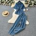 Women's Clothing Retro Hot Girl Style Denim Suit For Women Summer Drawstring Polo Collar Shirt Top Elastic Waist Wide Leg Slim Fit Trousers_ecoleips.com
