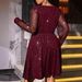 Elegant Plus Size V-Neck Evening Dress With Sheer Mesh Long Sleeves, A-Line Formal Gown For Women, Stylish & Sexy In Wine Red, Green, Black_ecoleips.com