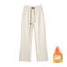 Winter Layering Set: Faux Two-Piece Mock Neck Top + High-Waist Fleece Pants (Cotton Blend, Minimalist Letter Print, Warm Loungewear For Women)_ecoleips.com