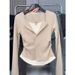 Women's Clothing Color Blocked Two Piece Set Slimming Base Layer Top With Pleated Waist Single Breasted Button Long Sleeve T-Shirt For Spring_ecoleips.com