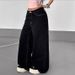 Embroidered Vintage Wide-Leg Jeans – Floral Cross Stitch On Black Denim (High Waist, Sizes 26-31)_ecoleips.com