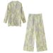 Women's Asymmetrical Slit Print Ramie Blouse & High Waist Wide Leg Pants Set – Trendy Streetwear Outfit For Summer_ecoleips.com
