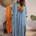 Women's V-Neck Linen Blend Dress – Breathable A-Line Midi Dress With Relaxed Fit, Casual Boho Style_ecoleips.com