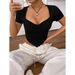 Voya Women's Knitted Sexy Spicy Girl Generous Collar Design Irregular Hem Slim Fit T-shirt Top_ecoleips.com