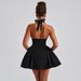 Women's Clothing Sexy Deep V Halter Neck Dress Solid Color Sleeveless Waist Slimming Dress Women's Skirt_ecoleips.com
