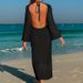 Women's Slim Fit Long Dress V Neck Three Dimensional Floral Print Sexy Hollow Out Backless Strappy Cover Up Beach Dress_ecoleips.com