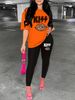Women's Casual Fashion Leopard Print Lip Print Letter Pattern Print Loose T-shirt+cropped Pants Two-piece Home Sportswear Daily Wear-406_ecoleips.com