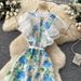 Elegant V Neck Printed Dress For Women Tie Waist Ruffle Sleeve Slimming Long Summer Commuting Resort Style_ecoleips.com