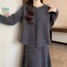Solid Color Knitted Sweater Set Round Neck Cardigan And Loose Long Skirt Casual And Relaxed Women's Clothing_ecoleips.com
