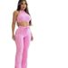 New Waffle Texture Sexy Strap High Waist Fashion Casual Long Pants Set For Women_ecoleips.com
