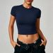 Women's Clothing Solid Color Round Short Sleeve T-Shirt Women's Casual Slimming Sexy Tight Fit Top Fashionable Clothing_ecoleips.com