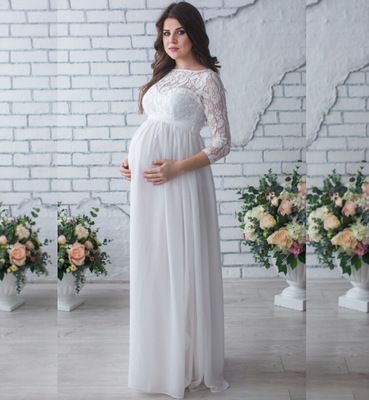Lace Splicing Chiffon Long Dress for Pregnant Women European And American Style Sexy Hot Selling Maternity Wear_ecoleips.com