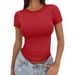 Summer Slim Fit Women's T-Shirt European American Style Pullover High Grade Milk Silk round Neck Hot Girl Outer Wear Fashion Top_ecoleips.com