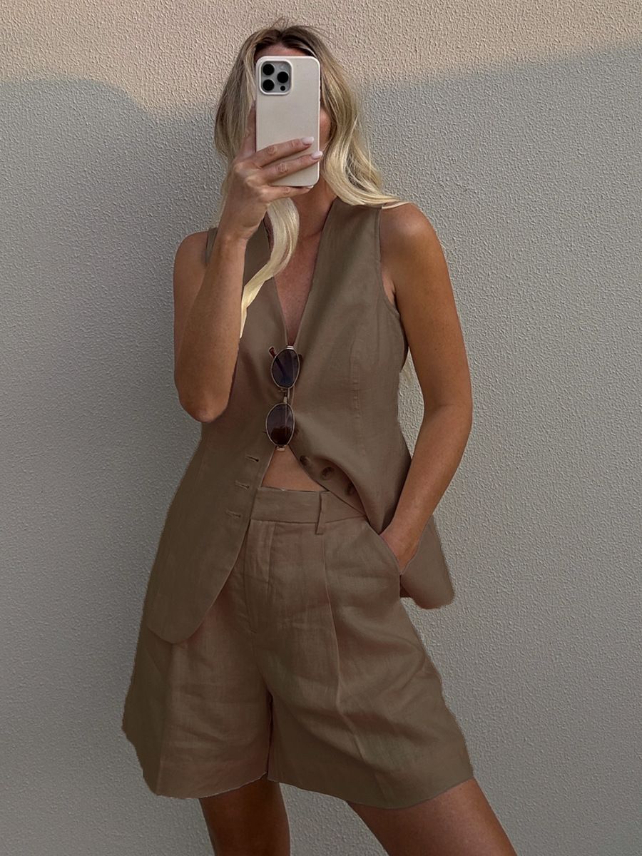 Women’s Clothing Cotton And Linen Vest Shorts Suit Summer New Commuter Vest + Shorts Suit Casual Suit For Women_ecoleips.com